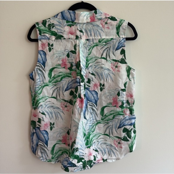 Tommy Bahama Tropical Floral Button-Down Shirt small resortwear linen tie front - Picture 4 of 4